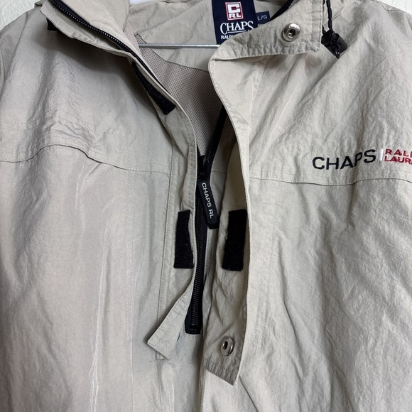 Chaps Ralph Lauren Men's Anorak Sty Windbreaker Pullover Size L Beige Hood VTG - Picture 2 of 6